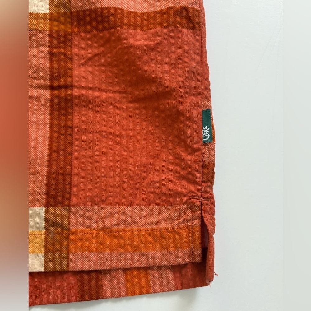 Urban Outfitters Seersucker Orange Plaid Button Up Short Sleeve Shirt Size M - Picture 6 of 8